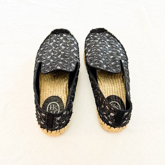 ASH Black Metallic Patterned Espadrille Flat Shoes Canvas Sole Size 40 - Picture 2 of 4